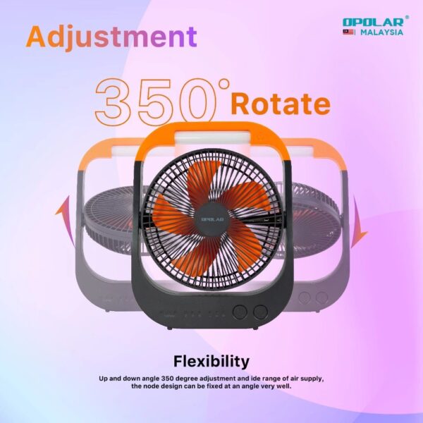 Opolar Rechargeable Desk Fan With LED Light (20000mAh/8") F681 - Image 3