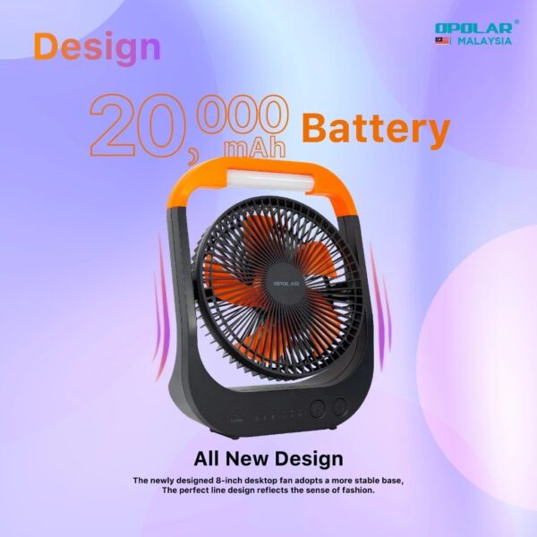 Opolar Rechargeable Desk Fan With LED Light (20000mAh/8") F681 - Image 6