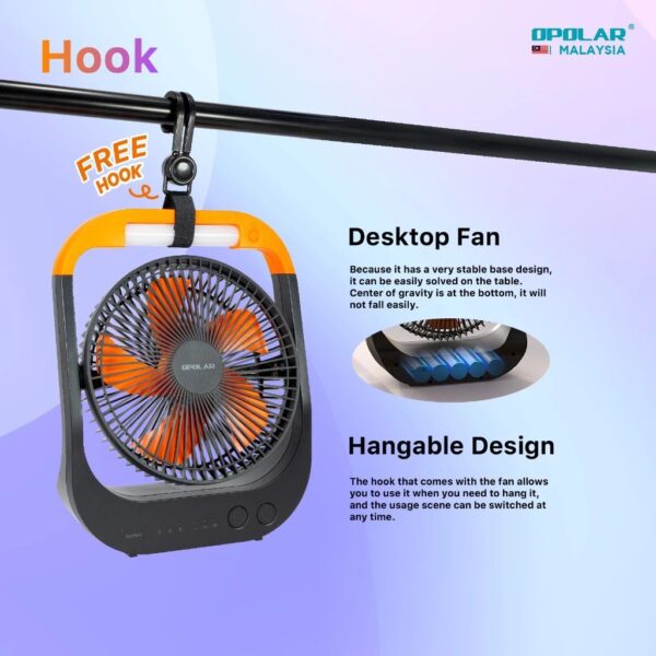 Opolar Rechargeable Desk Fan With LED Light (20000mAh/8") F681 - Image 8
