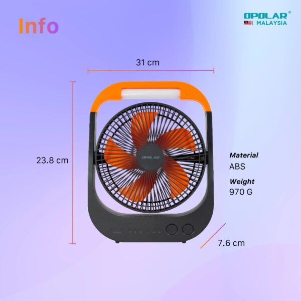Opolar Rechargeable Desk Fan With LED Light (20000mAh/8") F681 - Image 9